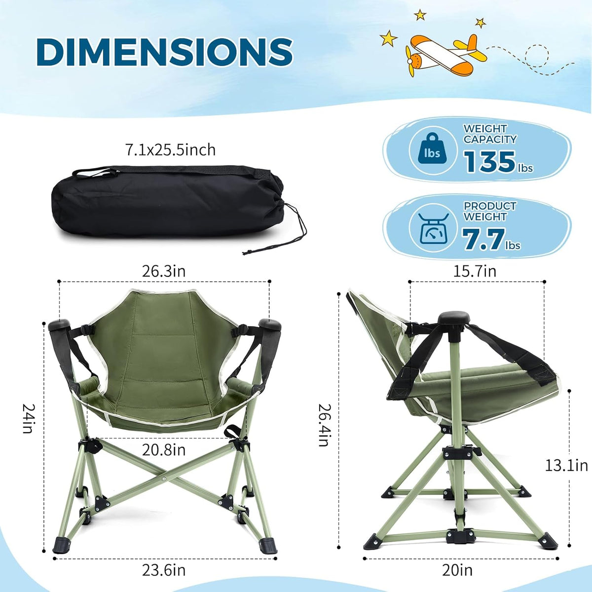 Kids Hammock Chair, Kids Camping Chair, Folding Chair, Green