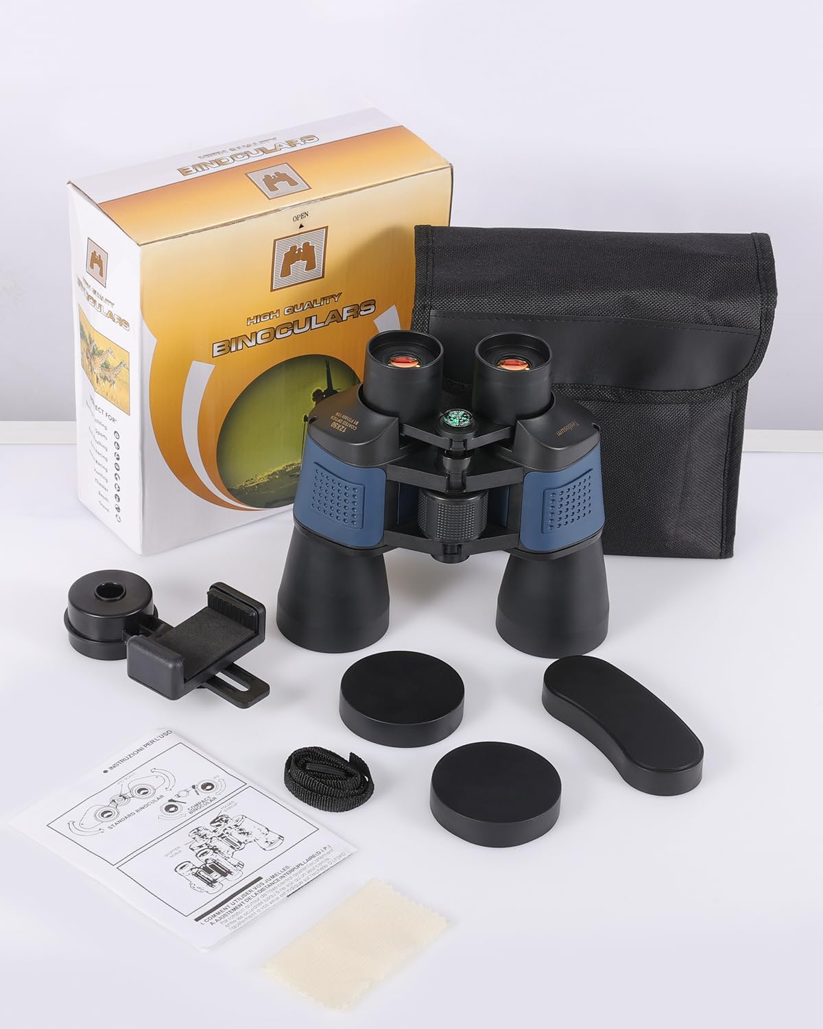 12x50 Binoculars with Built-in Compass & Phone Adapter