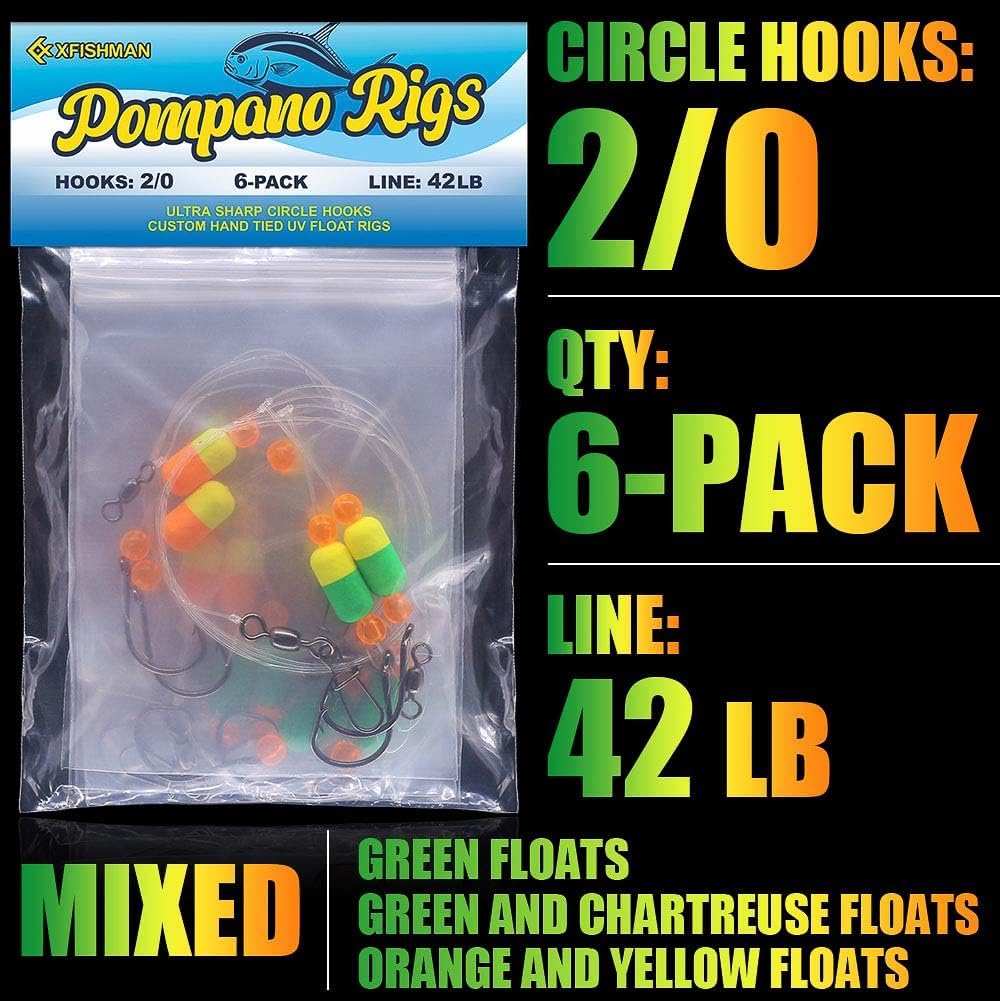 Pompano-Rigs-for-Surf-Fishing-Saltwater-Gear with Double Circle & Wide Gap Hook-6-Pack Surf Fishing Tackle