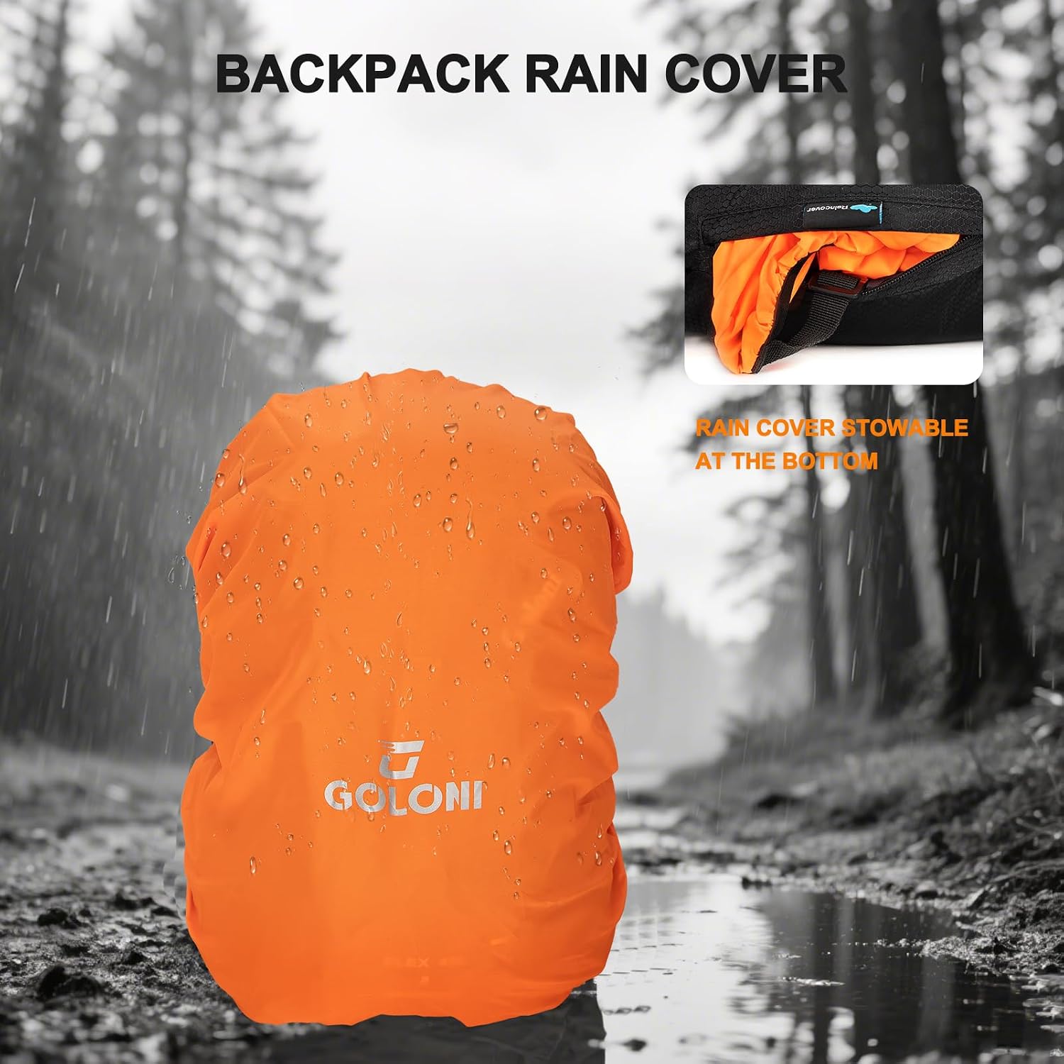 Goloni 45L Hiking Backpack Lightweight Foldable, Waterproof Camping Backpack with Rain Cover & Hiking Pole Mat Carrying System, Ergonomic Water Resistant Daypack for Trekking Travel Men Women,Black