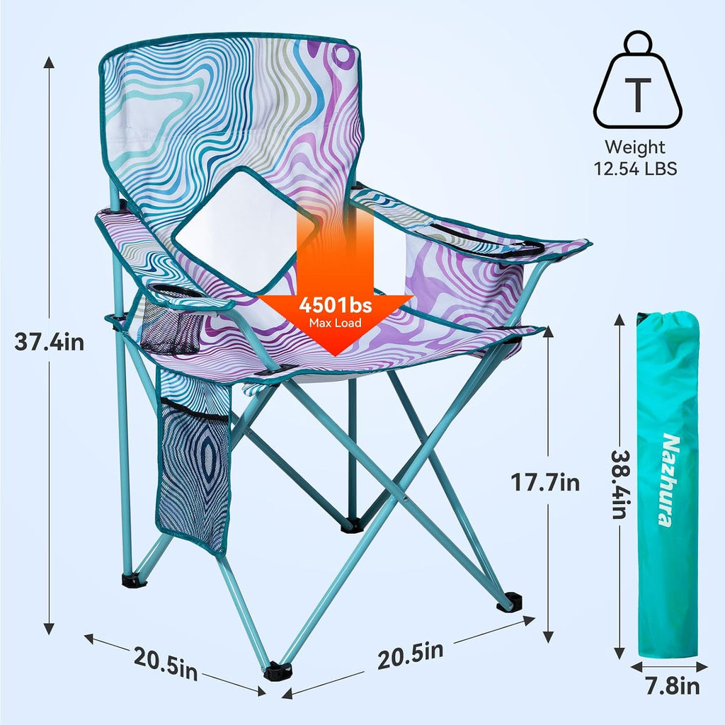 Nazhura 2 Pack Outdoor Camping Chairs Folding/Foldable/Portable with Cooler Pouch, Mesh Backrest and Cup Holder Pocket (Flower, Metal, 2 Pack)