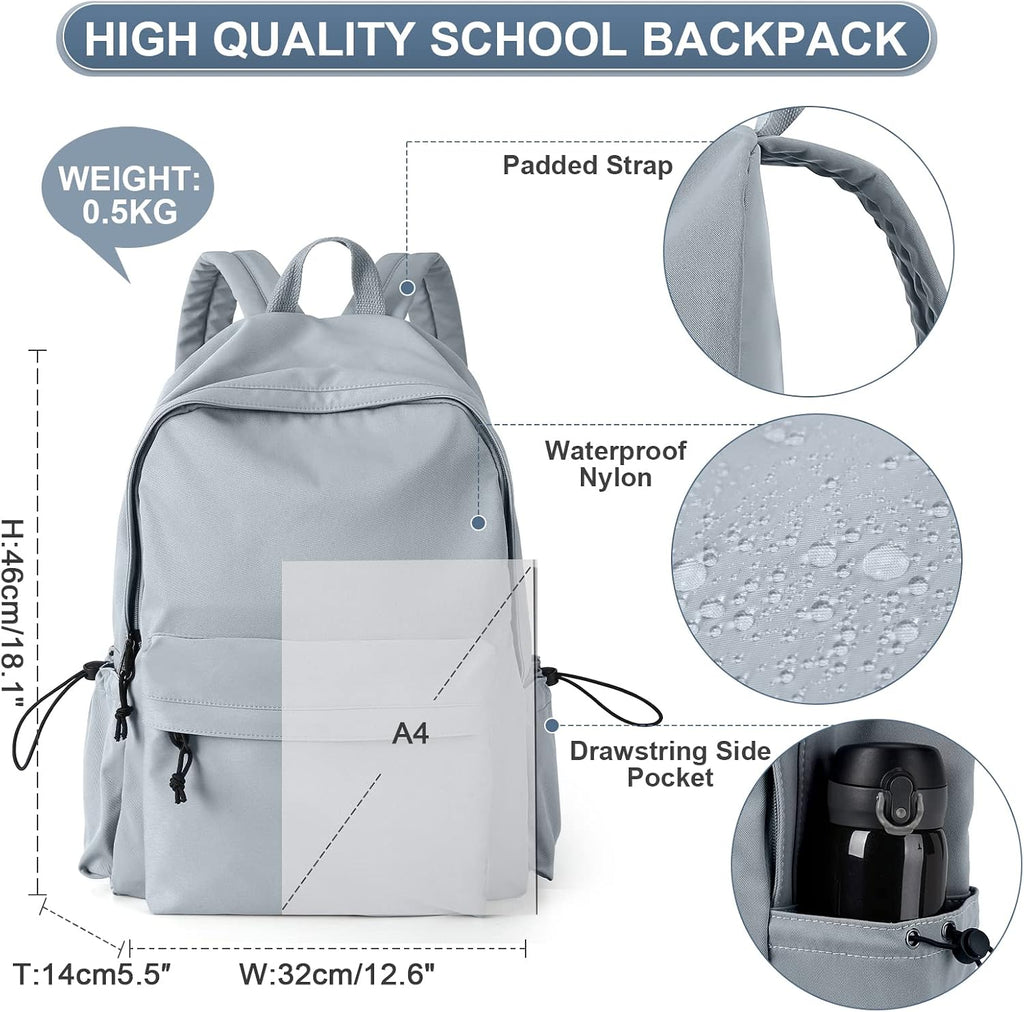 Blue School Backpack for Girls Water Resistant High School Book Bag Simple Backpack for Teens Boys Girls, Lightweight Middle School Back Pack Daypack