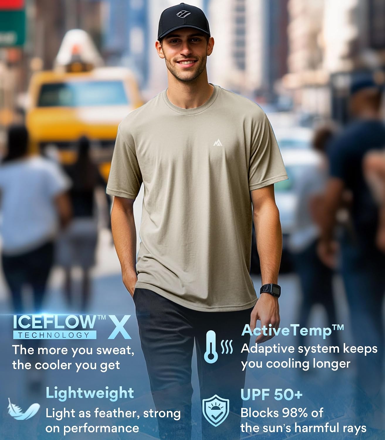 Men's Instant Cooling Crew Neck T-Shirt for Hot Weather