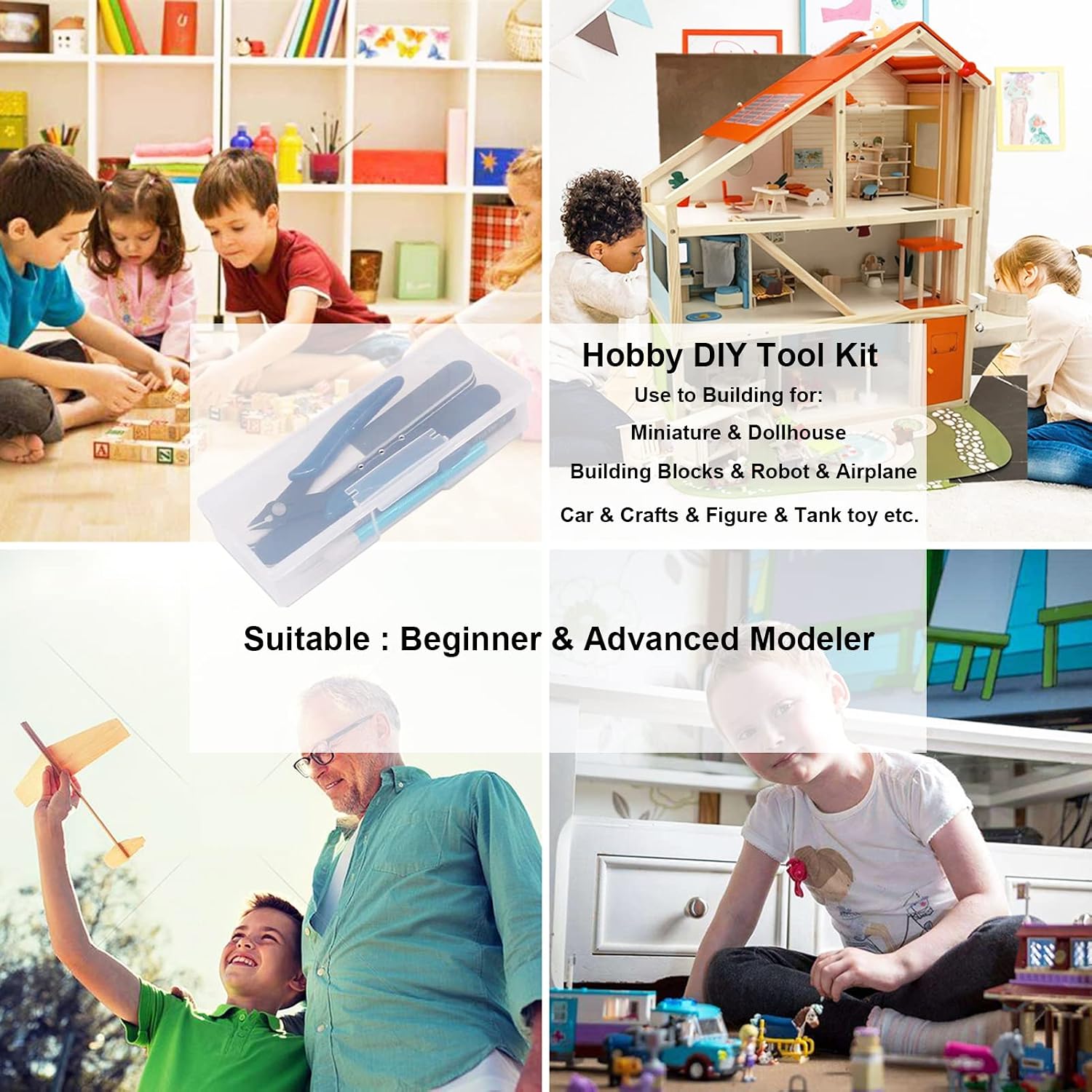 Spilay 16 Pcs Hobby Building Model DIY Tool Kit for Dollhouse Miniature