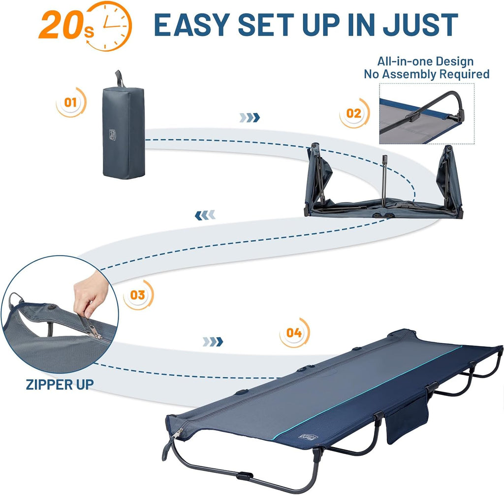 TIMBER RIDGE 20-Second Quick Set-Up Camping Cot, Aluminum Folding Cot