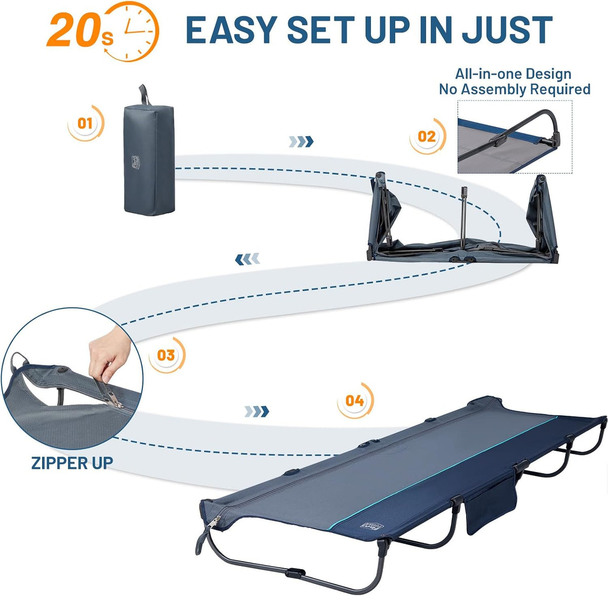 TIMBER RIDGE 20-Second Quick Set-Up Camping Cot, Aluminum Folding Cot