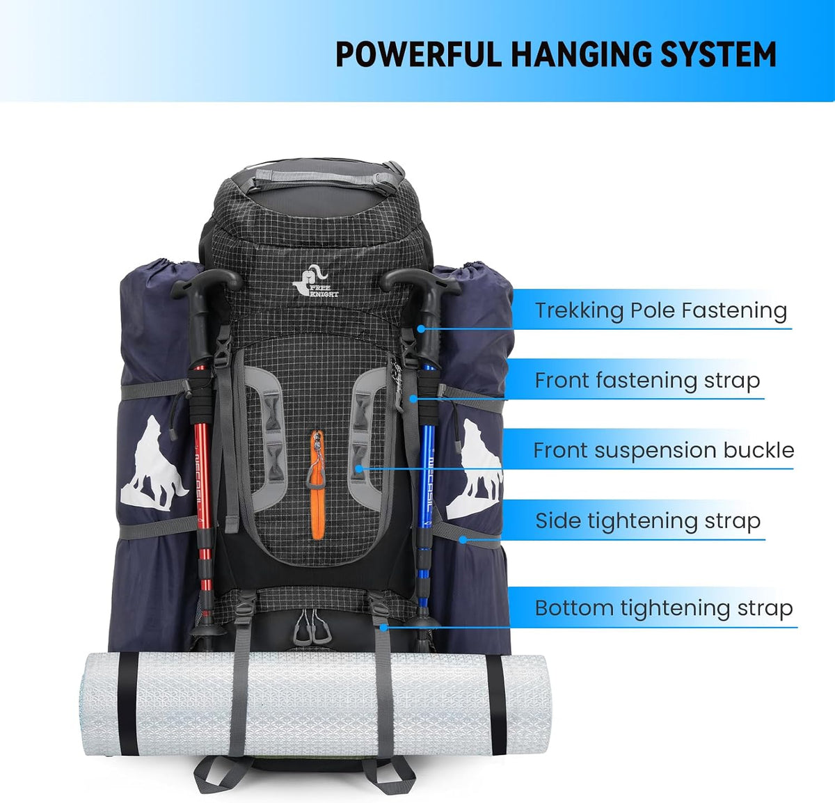 Bseash 80L Waterproof Hiking Camping Backpack with Rain Cover, Lightweight Outdoor Sport Travel Daypack for Climbing Touring
