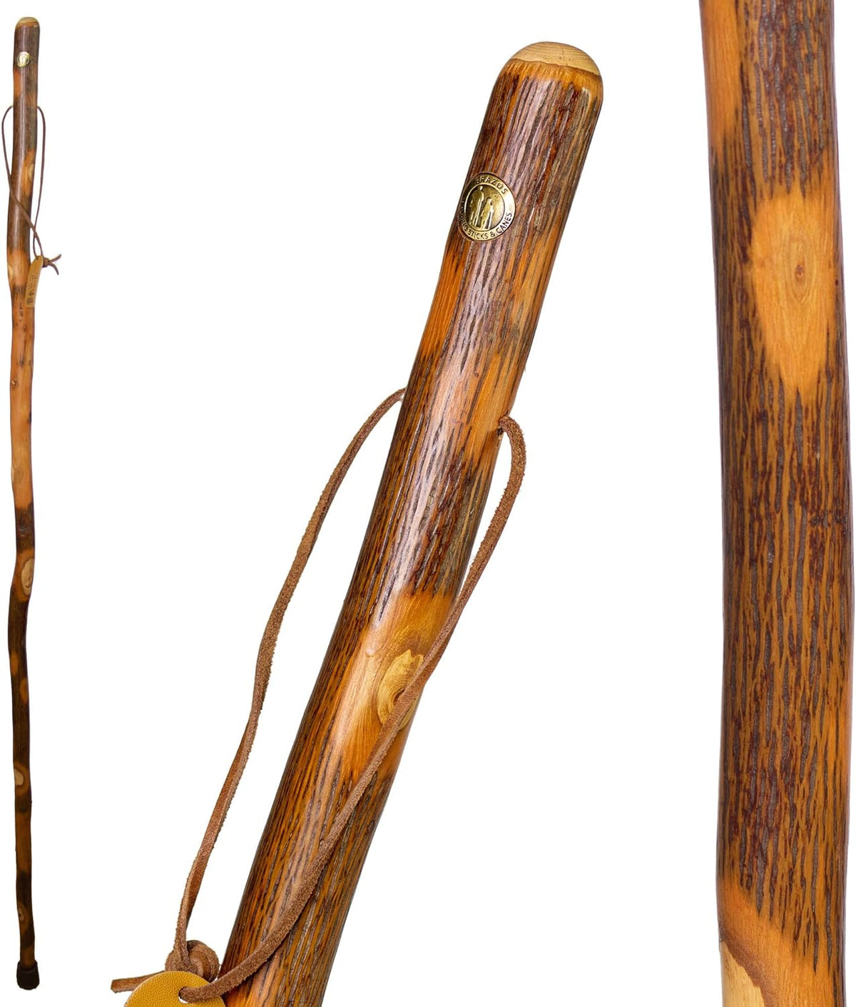 Brazos Rustic Wood Walking Stick, Hickory, Traditional Style Handle, for Men & Women, Made in The USA