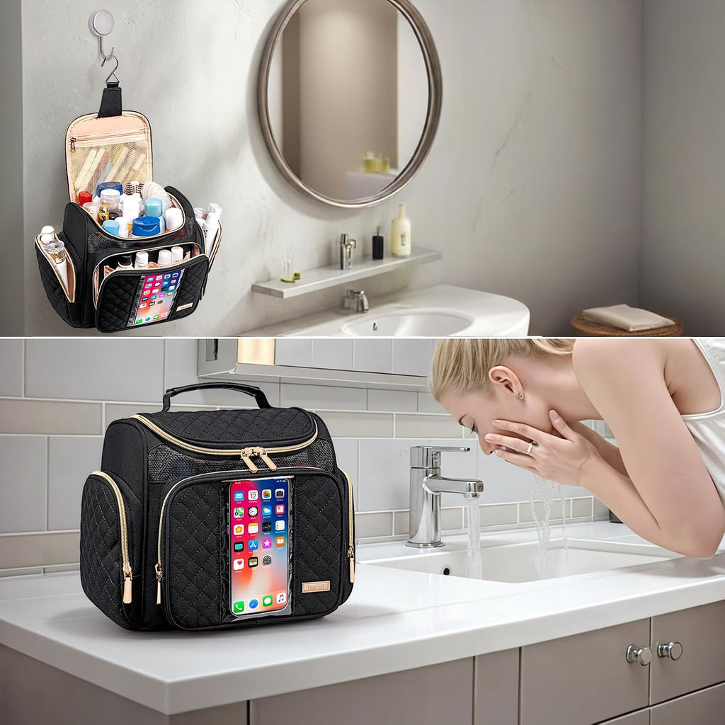 Tealari Large Toiletry Bag for Women Men,Bathroom Bag,Water Resistant Shower Bag,Makeup Bag,Portable Shower Caddy for College Dorm,Hanging Travel Toiletry Bag with Transparent Waterproof Phone Pocket