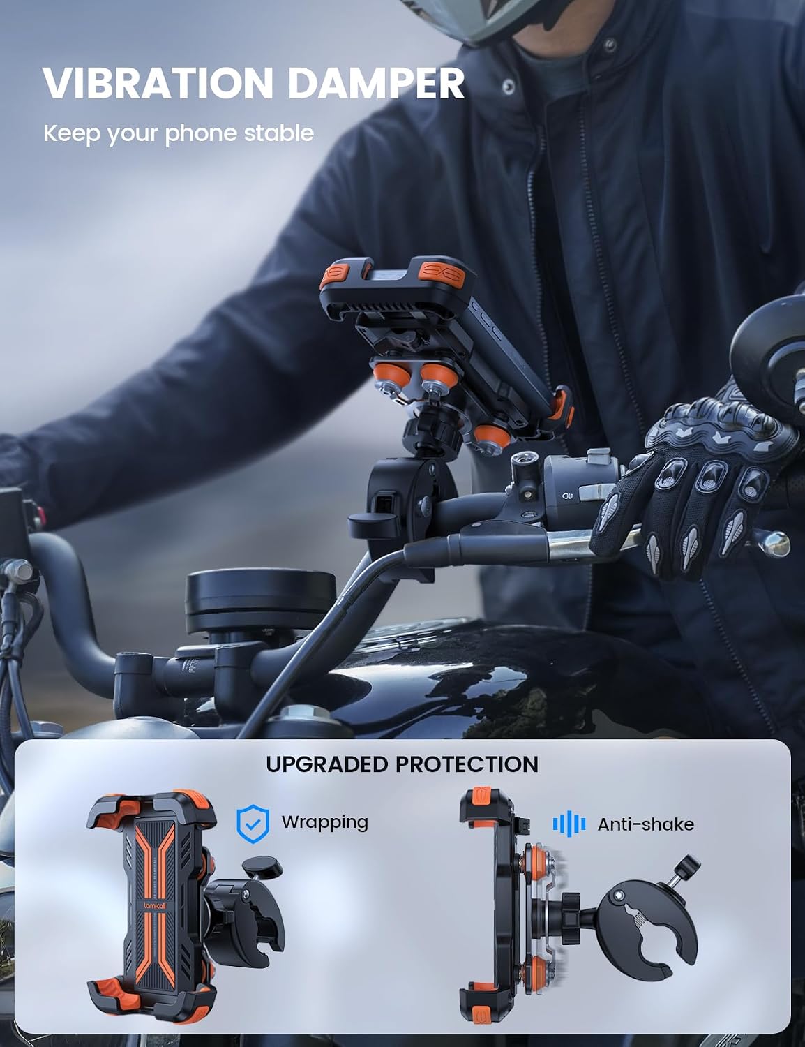Lamicall Motorcycle Phone Mount Holder with Dual Vibration Dampener