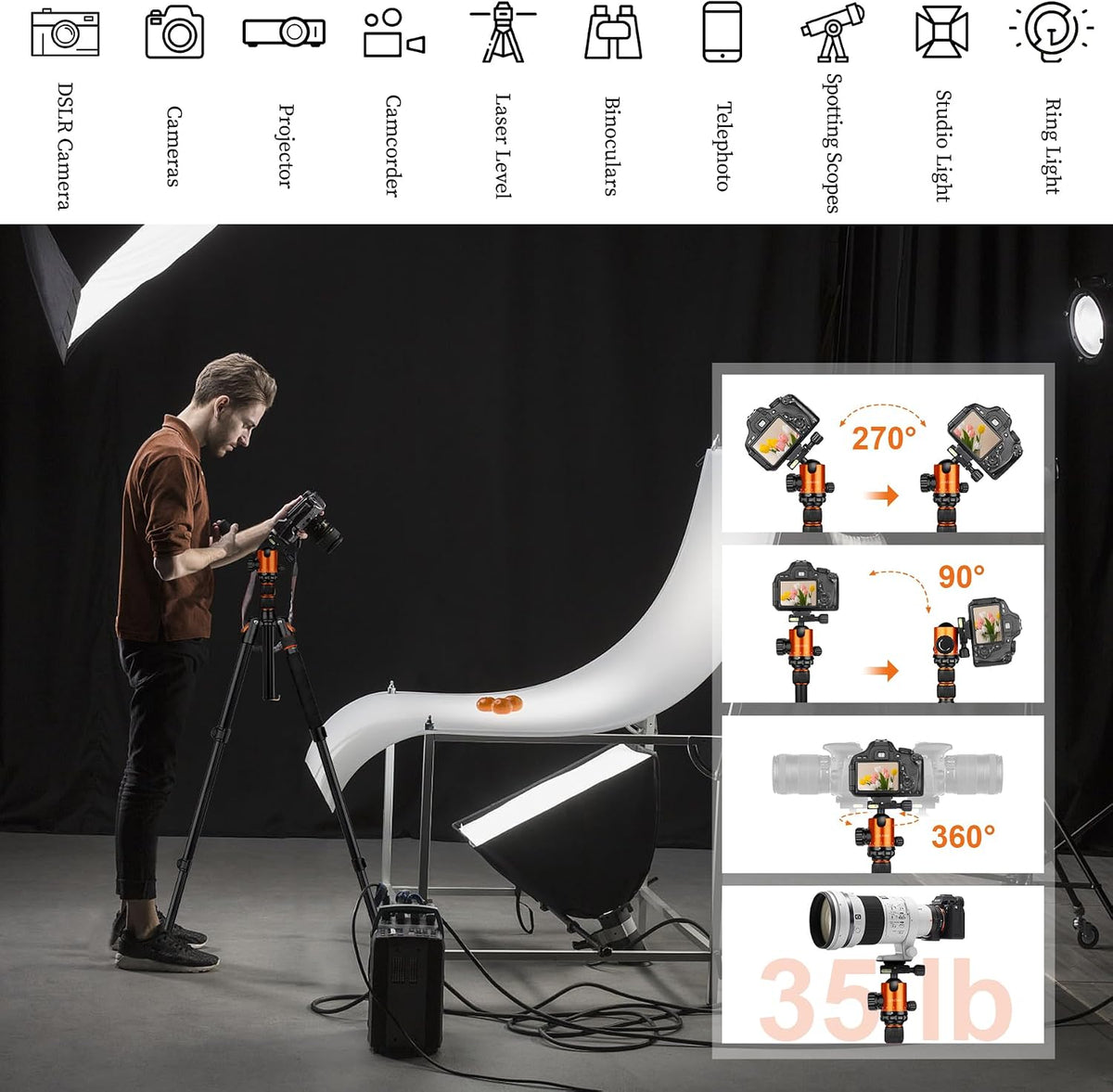 JOILCAN 81" Tripod for Camera Phone, 83" Aluminum Camera Tripod Monopod