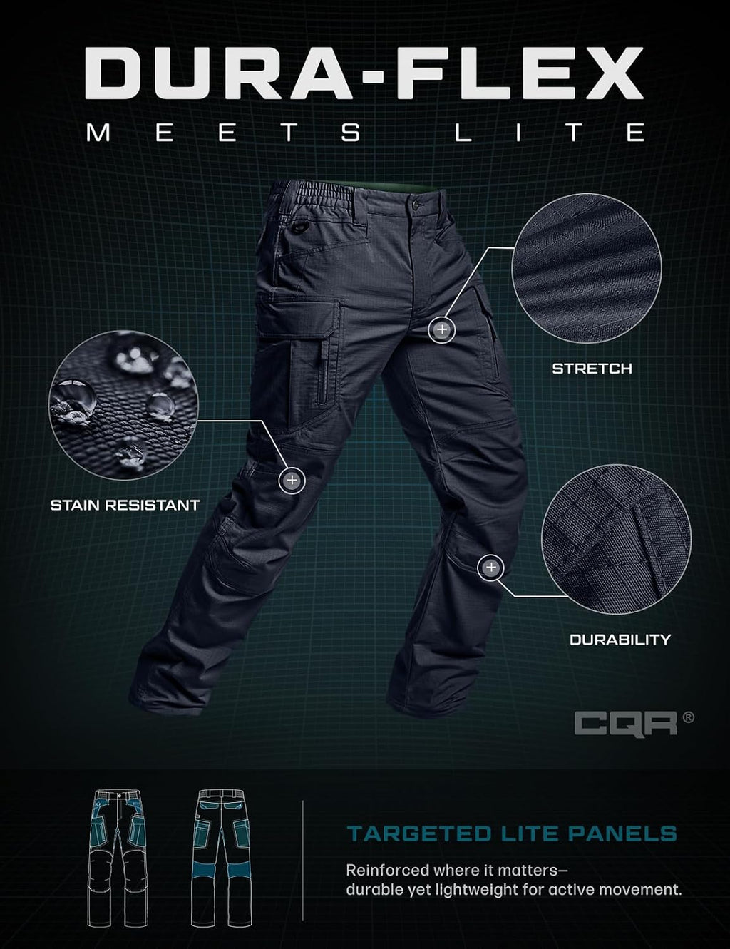 CQR Men's Flex Stretch Tactical Pants, Water Resistant Ripstop Cargo Pants, Lightweight EDC Outdoor Work Hiking Pants