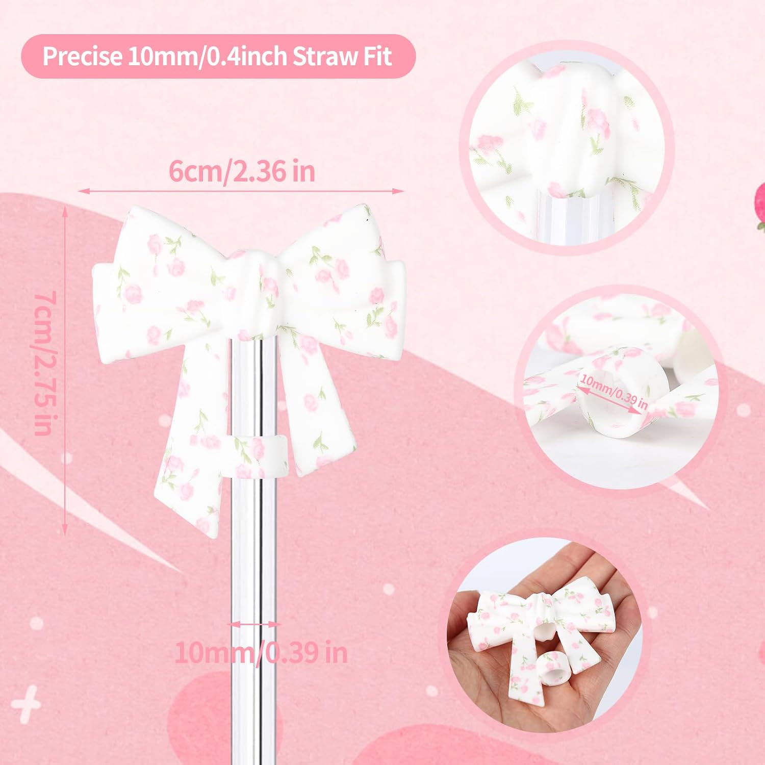 Colorful Printed Bow Straw Topper for Stanley Cups (6 Colors)