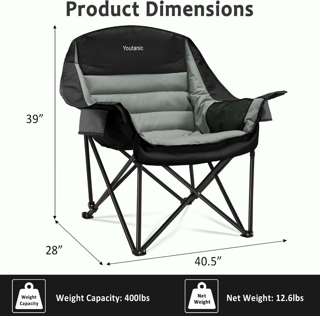 Youtanic Oversized Camping Chair, Portable Folding Camping Chairs