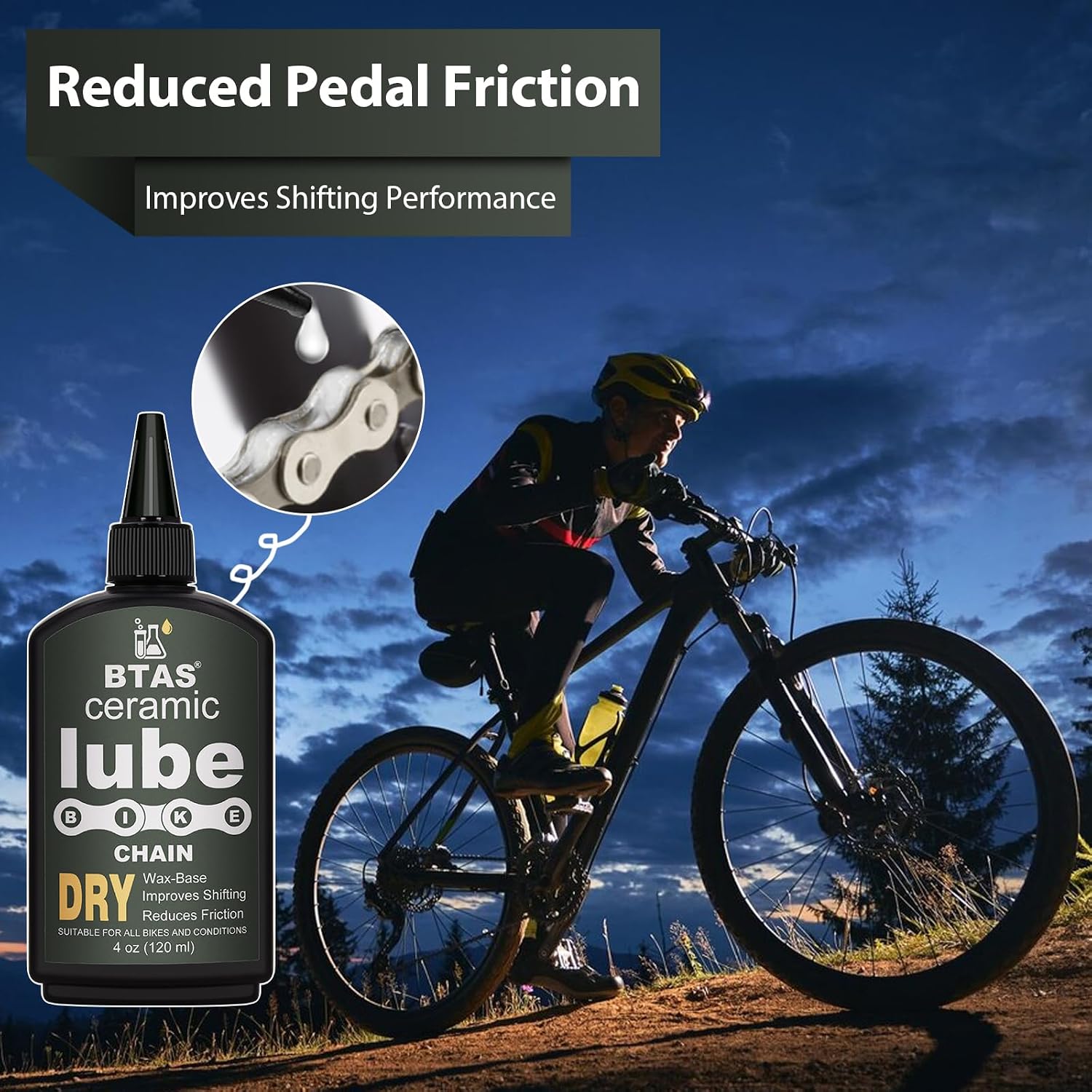 BTAS Dry Bike Chain Wax Lube 4 oz for Road,Mountain Bike,MTB & Bicycle Chain Lubricant Oil with Ceramic Nanoparticle and PTFE (Teflon)