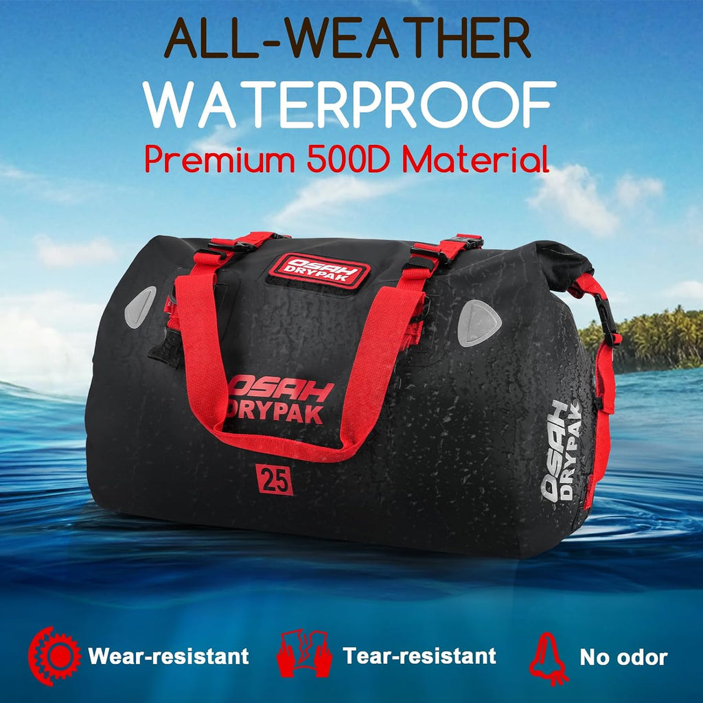OSAH DRYPAK Waterproof Duffel Bag - Motorcycle Dry Bag Tail Bag with Large Storage Space, Waterproof Luggage Duffle Bags with Outer Mesh Zipper Pocket for Camping, Kayaking, Fishing & Traveling
