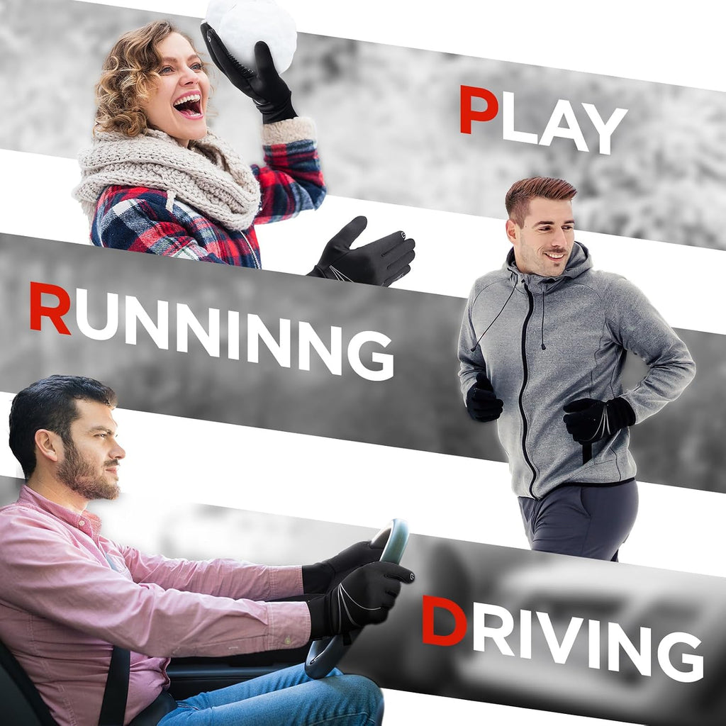 RUIXUE Winter Gloves for Men Women, Warm Thermal Windproof Touchscreen Non-Slip(Black,L)