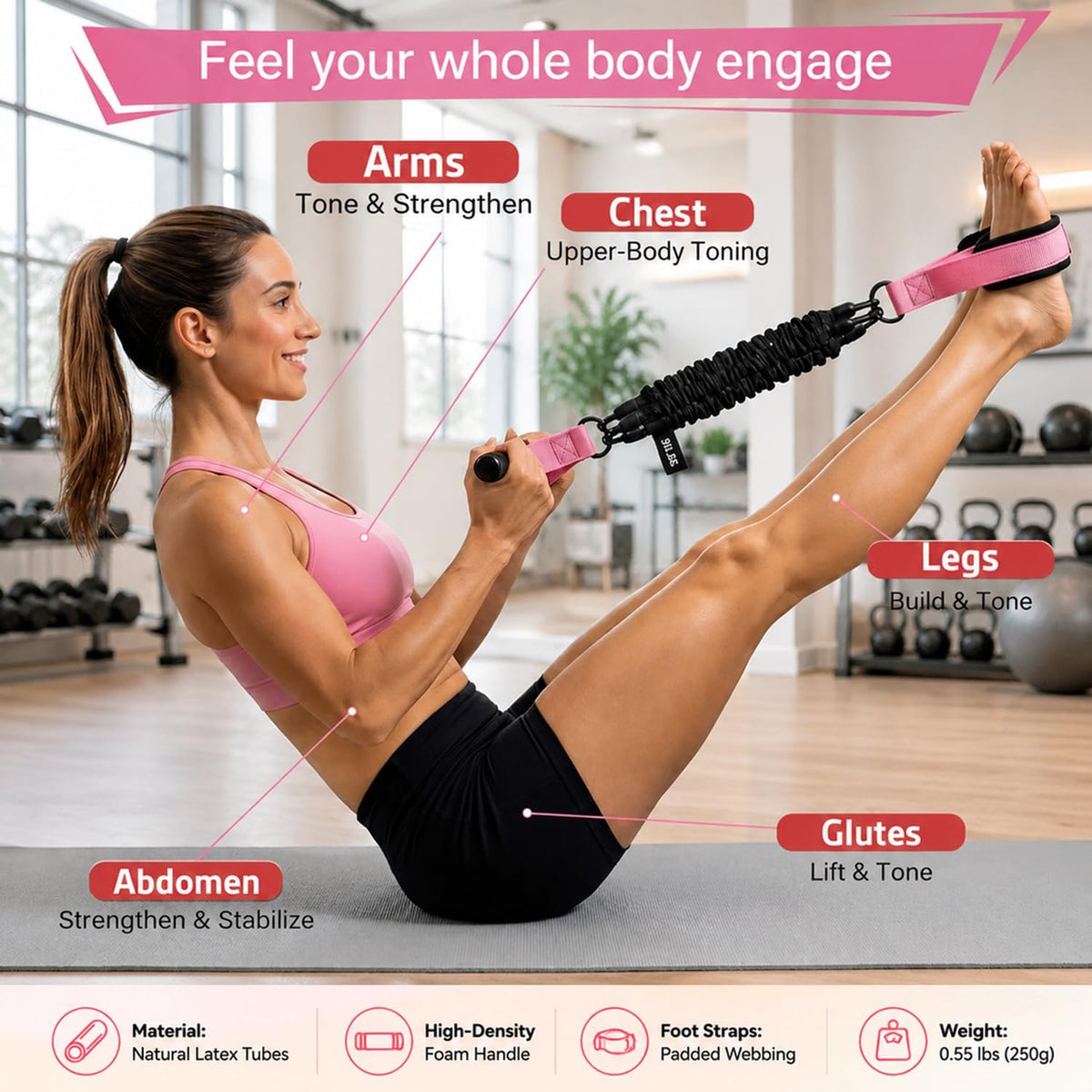 Upgraded Pedal Resistance Band with Handle,3 Tube Resistance Bands with Handles(35/70/105 lbs),Foot Pedal Resistance Band for Abdomen,Core,Arm,Legs,Body,Resistance Bands for Women & Men