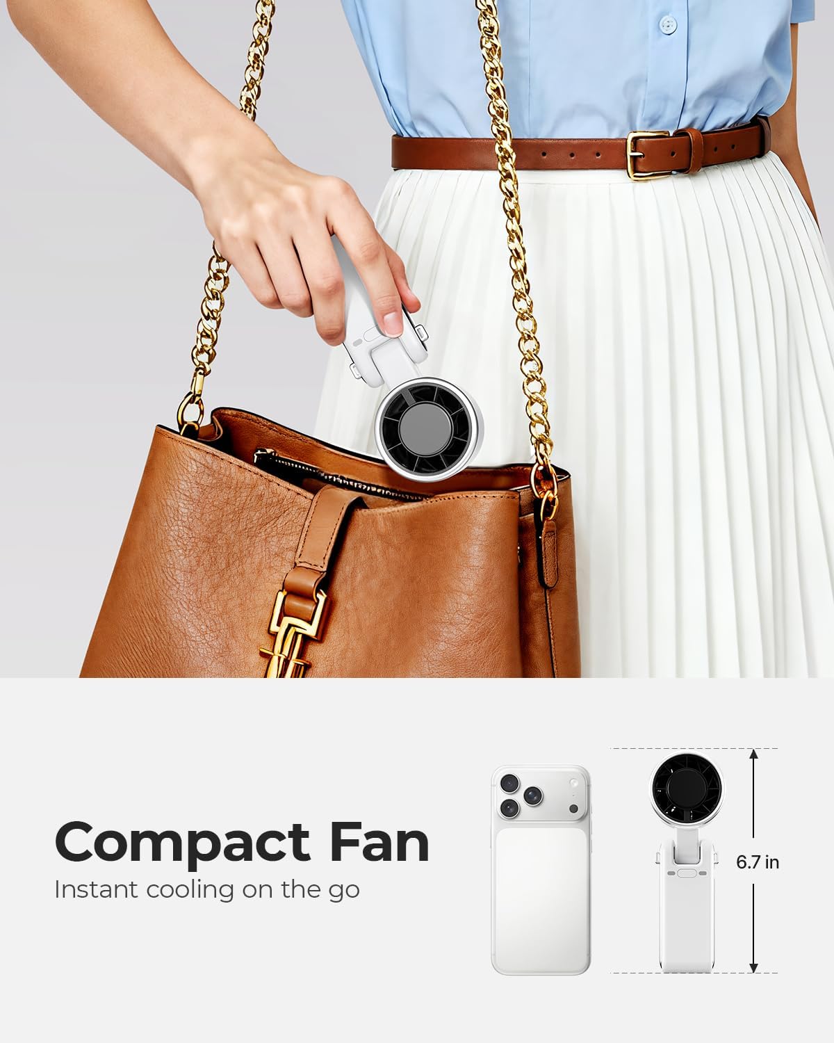 Portable Handheld Turbo Fan - 5 Gear High Speed 4000mAh Rechargeable Mini Personal Hand Fan Blow Cold Air, Battery Operated Travel Essentials, Beach Vacation, Gifts for Women, Men (White)