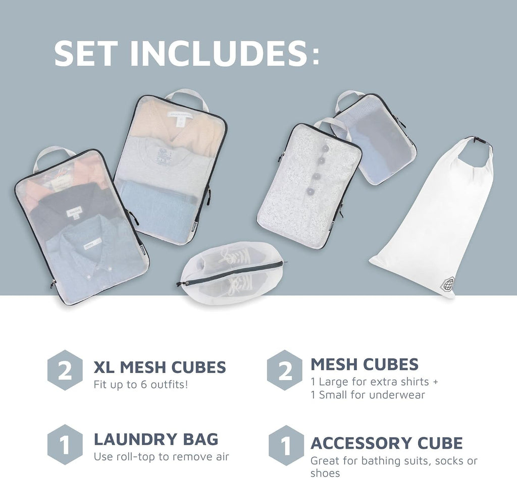 TRIPPED Travel Gear Large Compression Packing Cubes with Mesh 6-Piece Set