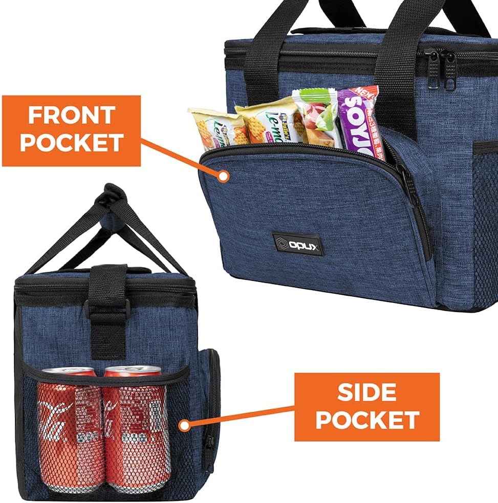 OPUX Soft Cooler Bag, Insulated Collapsible Lunch Cooler Bag for Men Work Camping Beach Travel, Portable Soft Sided Leakproof Waterproof Large Lunch Bag Box with Shoulder Strap 18 Cans, Heather Navy
