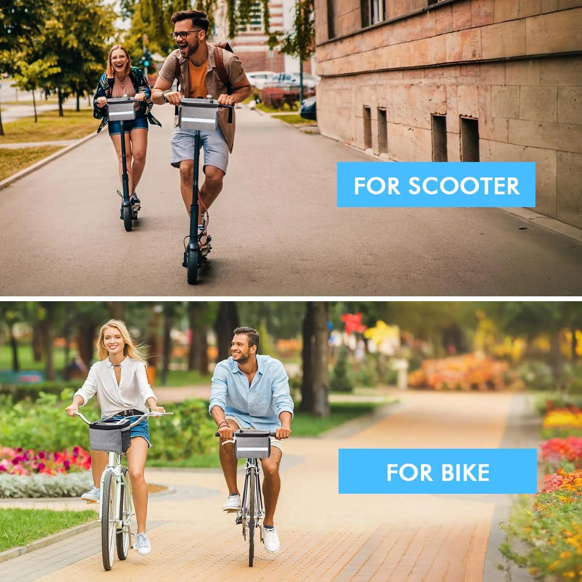 Bike Handlebar Bag, Front Bicycle Basket Cooler Pouch with Phone Holder