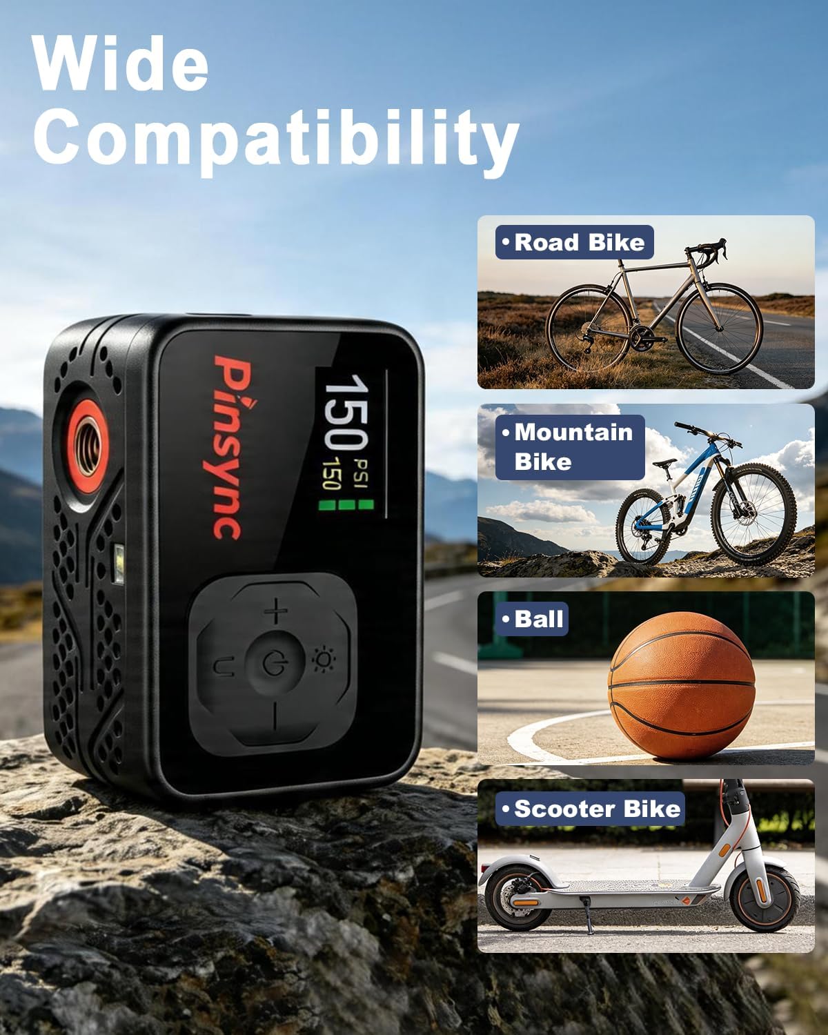 Mini Electric Bike Pump, 150PSI 17S Inflate, Auto Stop