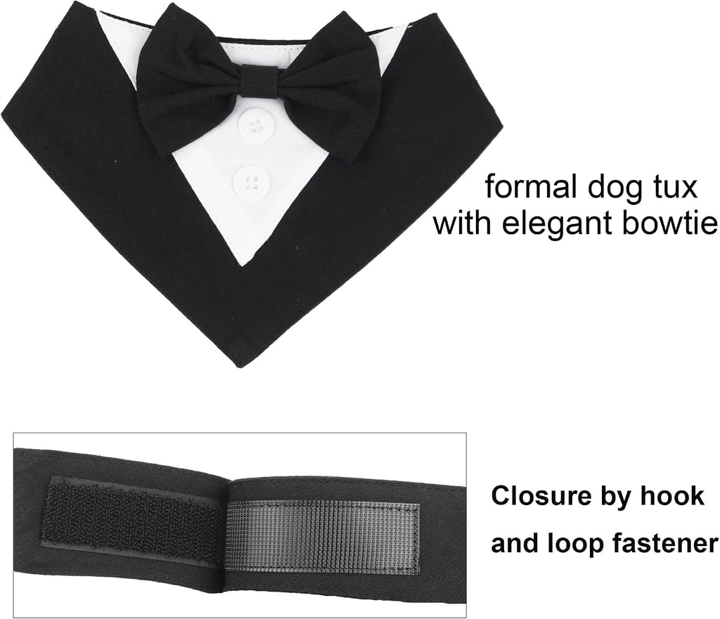 ADOGGYGO Dog Tuxedo Bandana, Wedding Birthday Dog Bow Tie, Black, Large