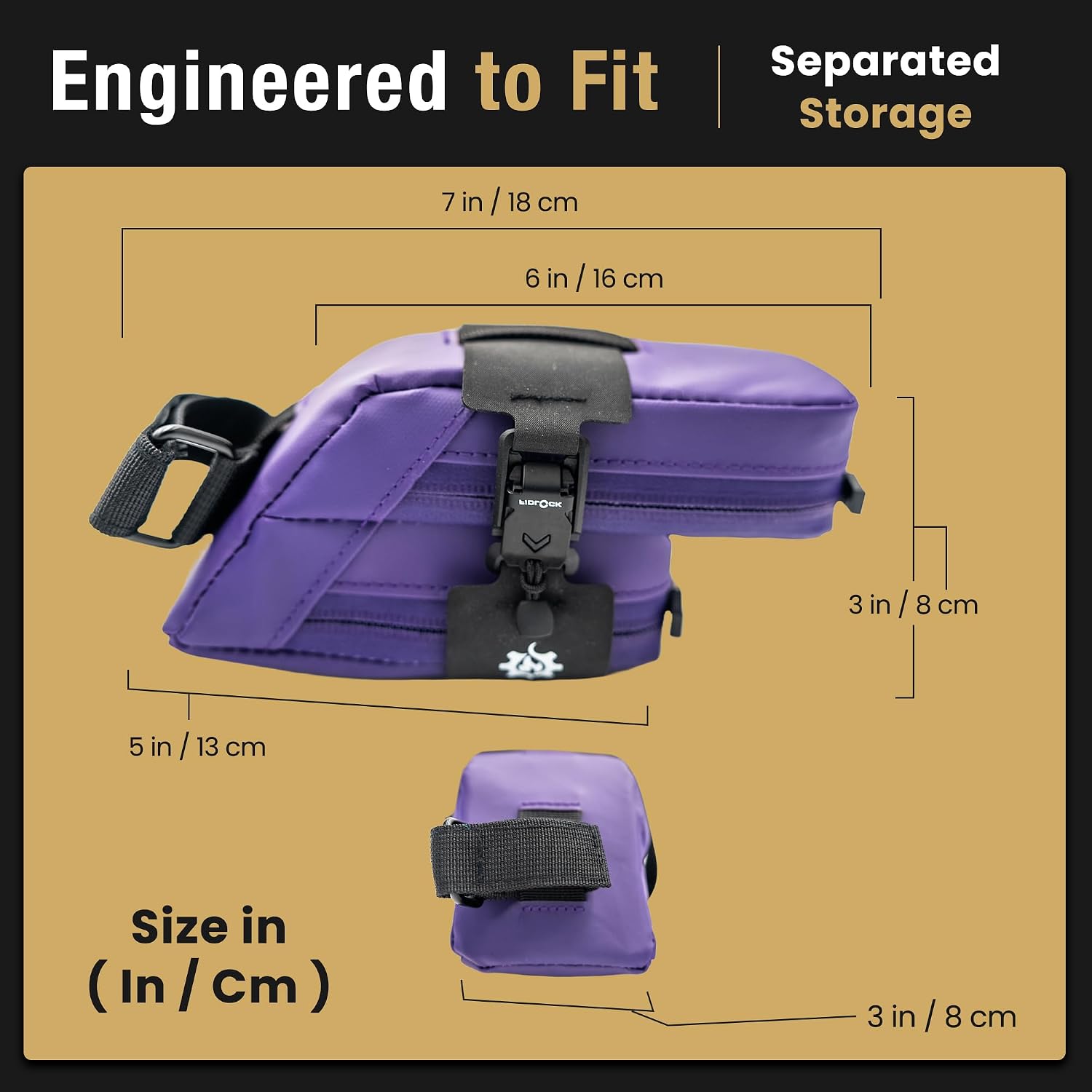 Lumiere & Co. Magnetic Quick-Release Bike Saddle Bag – Double Compartment, Low-Profile Brick Design, Designed with Fidlock's Magnetic Black V Buckle Attachment System, Mach X (Purple)
