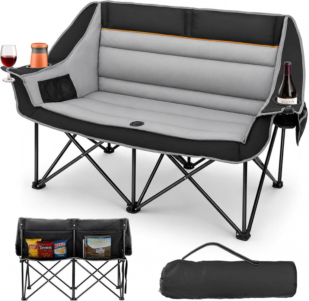 HOPERAN Double Camping Chair 660lb Camping Couch Oversized Folding Loveseat