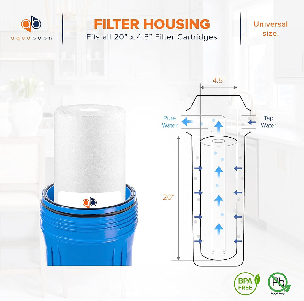 Aquaboon 1 Micron 20 x 4.5 Sediment Water Filter Replacement Cartridge | Whole House Sediment Filtration | Compatible with AP810-2, SDC-45-2005, FPMB5-20, P5-20, FP25B, 155358-43, 4 Pack