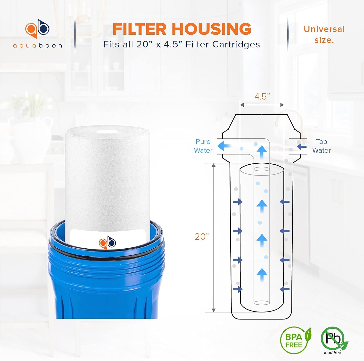 Aquaboon 1 Micron 20 x 4.5 Sediment Water Filter Replacement Cartridge | Whole House Sediment Filtration | Compatible with AP810-2, SDC-45-2005, FPMB5-20, P5-20, FP25B, 155358-43, 4 Pack