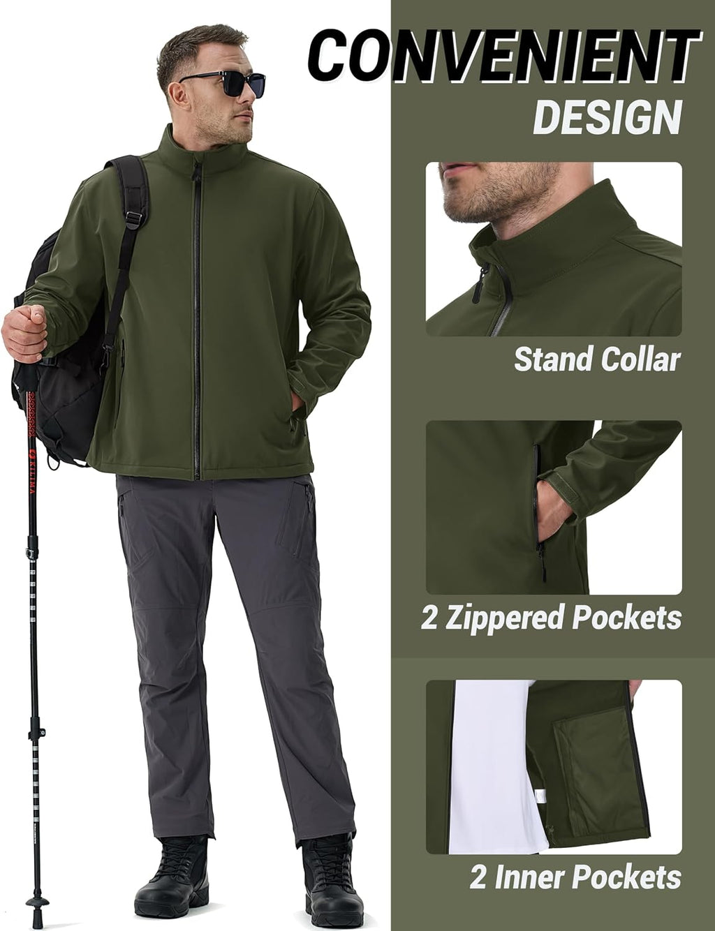 TACVASEN Men's Lightweight Softshell Waterproof Fleece Windbreaker Jacket