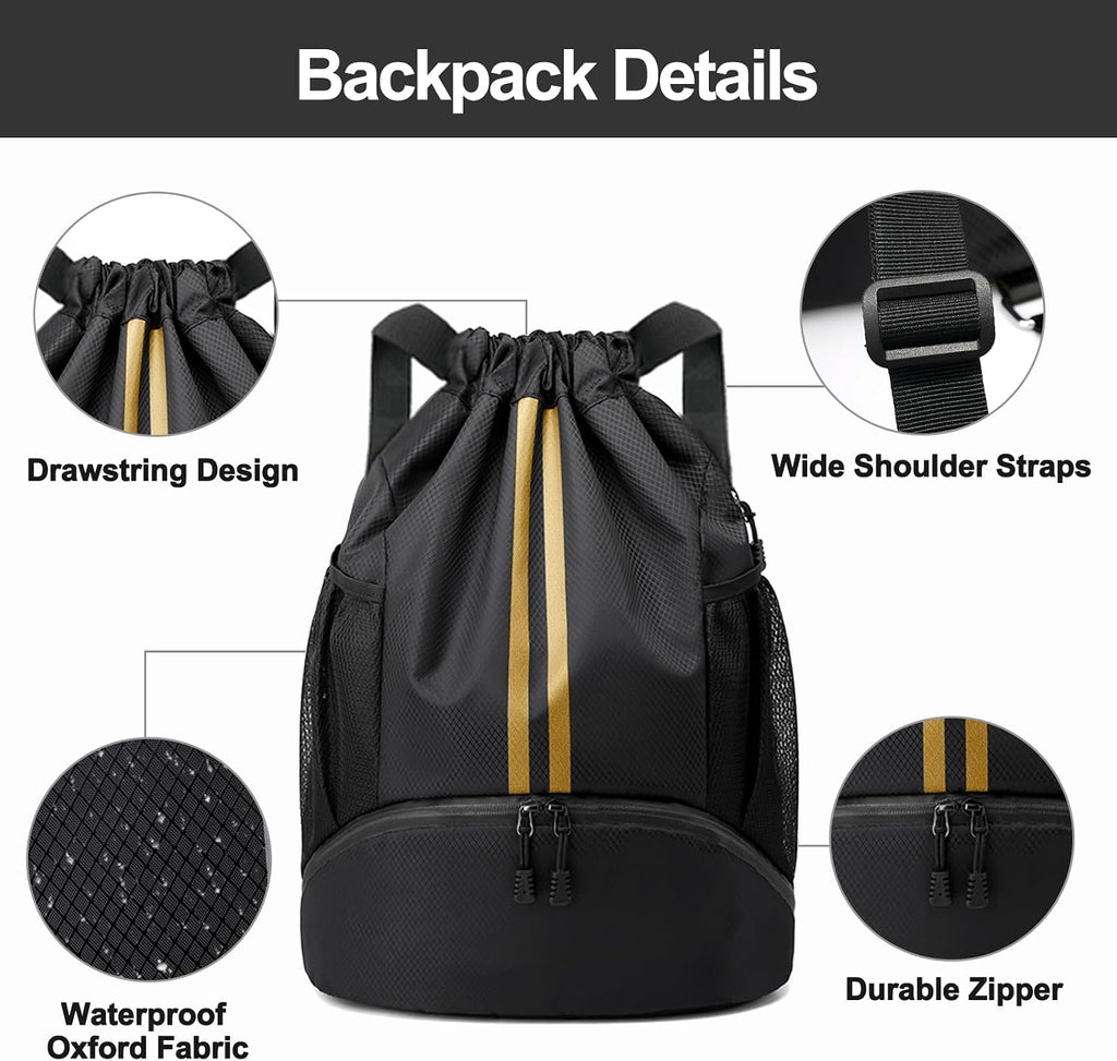 Hoedia Sports Drawstring Backpack - Swim Gym Bag for Women and Men