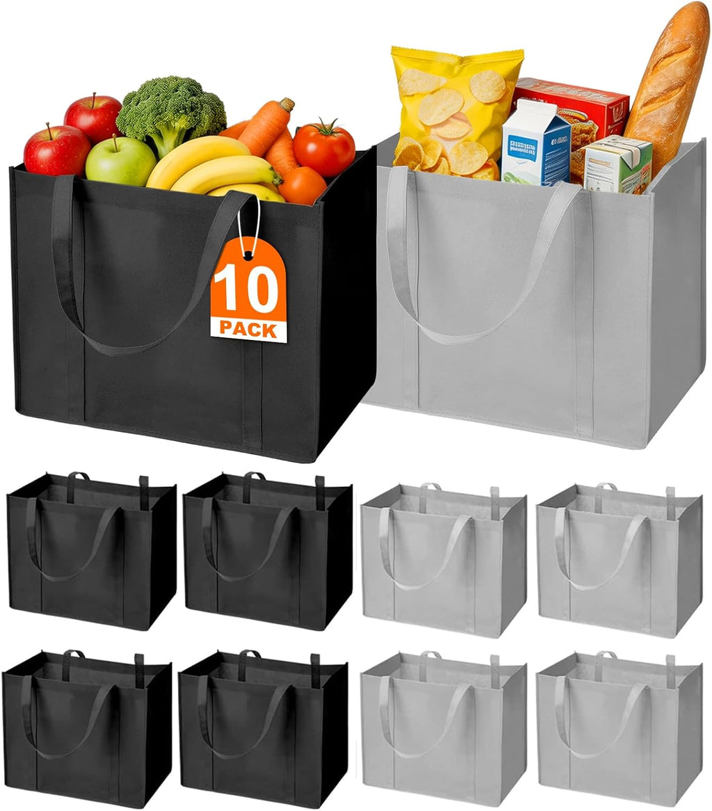 HECTOLIFE 20-Pack Reusable Grocery Bags，Large Washable Foldable Shopping Bags，Heavy Duty Tote Bags with Reinforced Handles