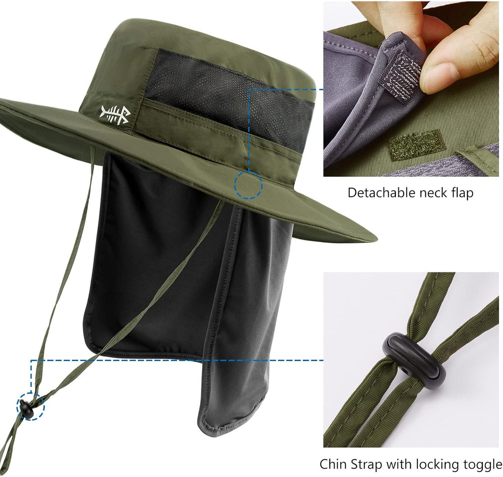 BASSDASH UPF 50+ Sun Fishing Hat Water Resistant with Detachable Neck Flap