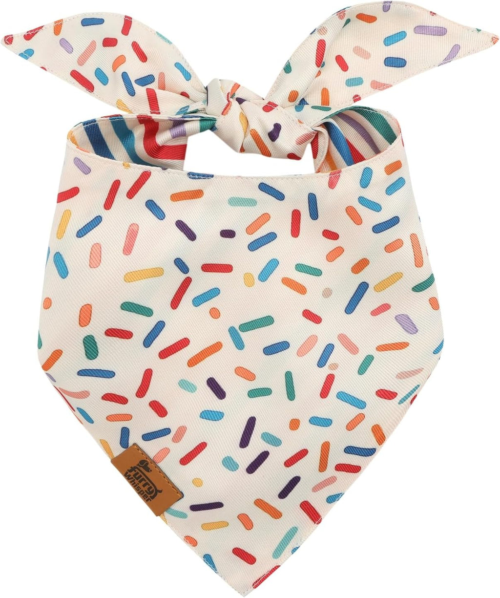 Dog Birthday Bandana, Reversible Soft Breathable Adjustable Pet Scarf for Medium & Large Dogs, Party Photo Outfit for Boy or Girl, Sprinkle and Stripe, Medium Fits Up to 18"