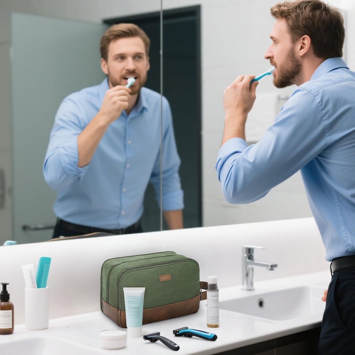 WANDF Travel Toiletry Bag for Men, Canvas Shaving Dopp Kit