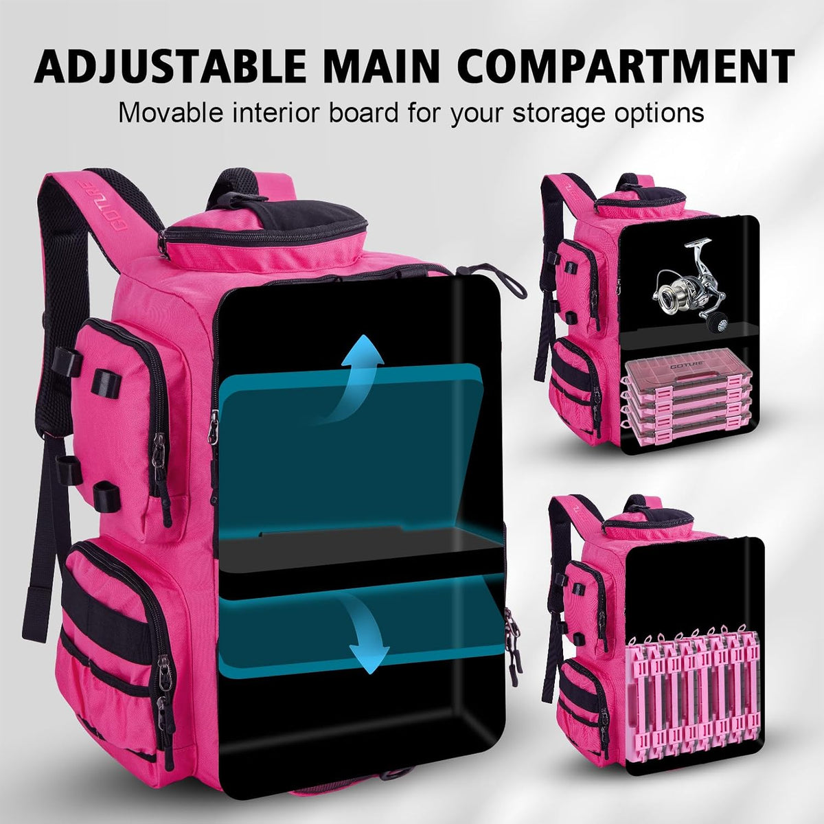 Goture Fishing Tackle Backpack with 4 3600 Tackle Boxes,2 Rod Holders