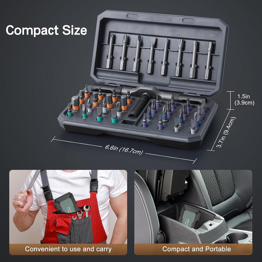 Bomivoi 42 in 1 Magnetic Screwdriver Set, Ratchet Screwdriver Set with S2 Steel Bits, Detachable Handle, Multi Bit Repair Tool Kit for Home, Furniture, Electronics, Computer, Bicycle Repair, DIY