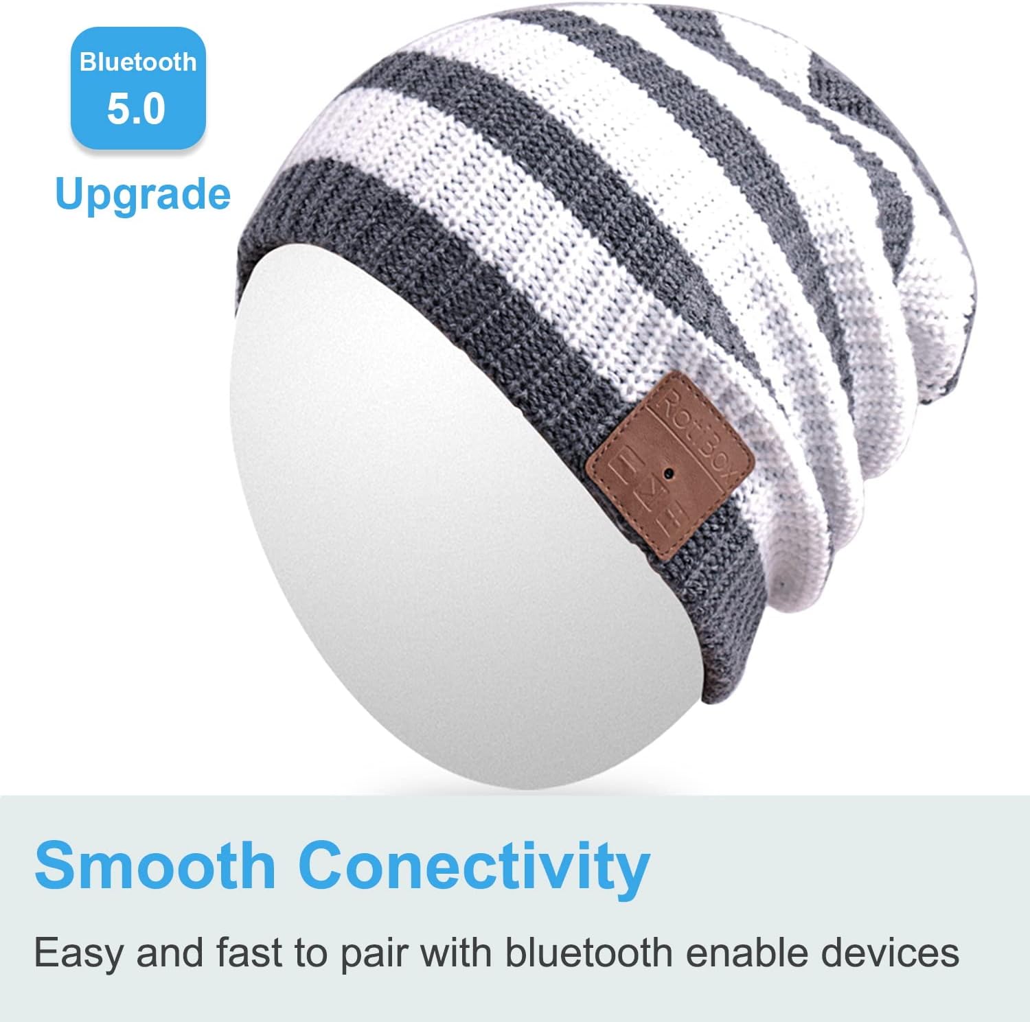 Rotibox Bluetooth Beanie Hat with Headphones for Outdoor Sports Xmas Gifts