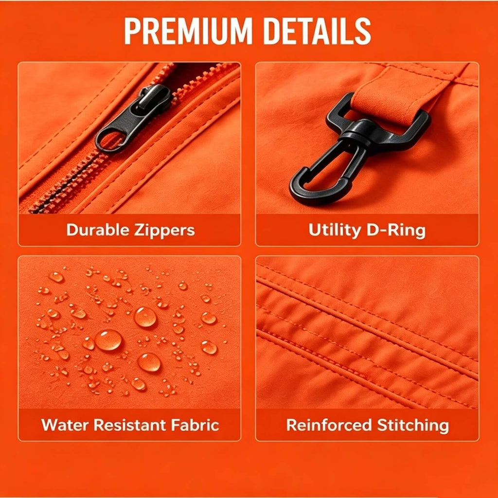 Outdoor Utility Vest for Men & Women, Lightweight Breathable Mesh Vest with Multiple Pockets for Fishing, Photography, Hiking, Camping, Travel & Safari, Orange