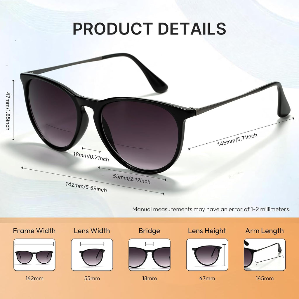 EFE Bifocal Reading Sunglasses for Men and Women, Sun Readers with UV400 Protection, Dual Vision Distance and Reading Glasses