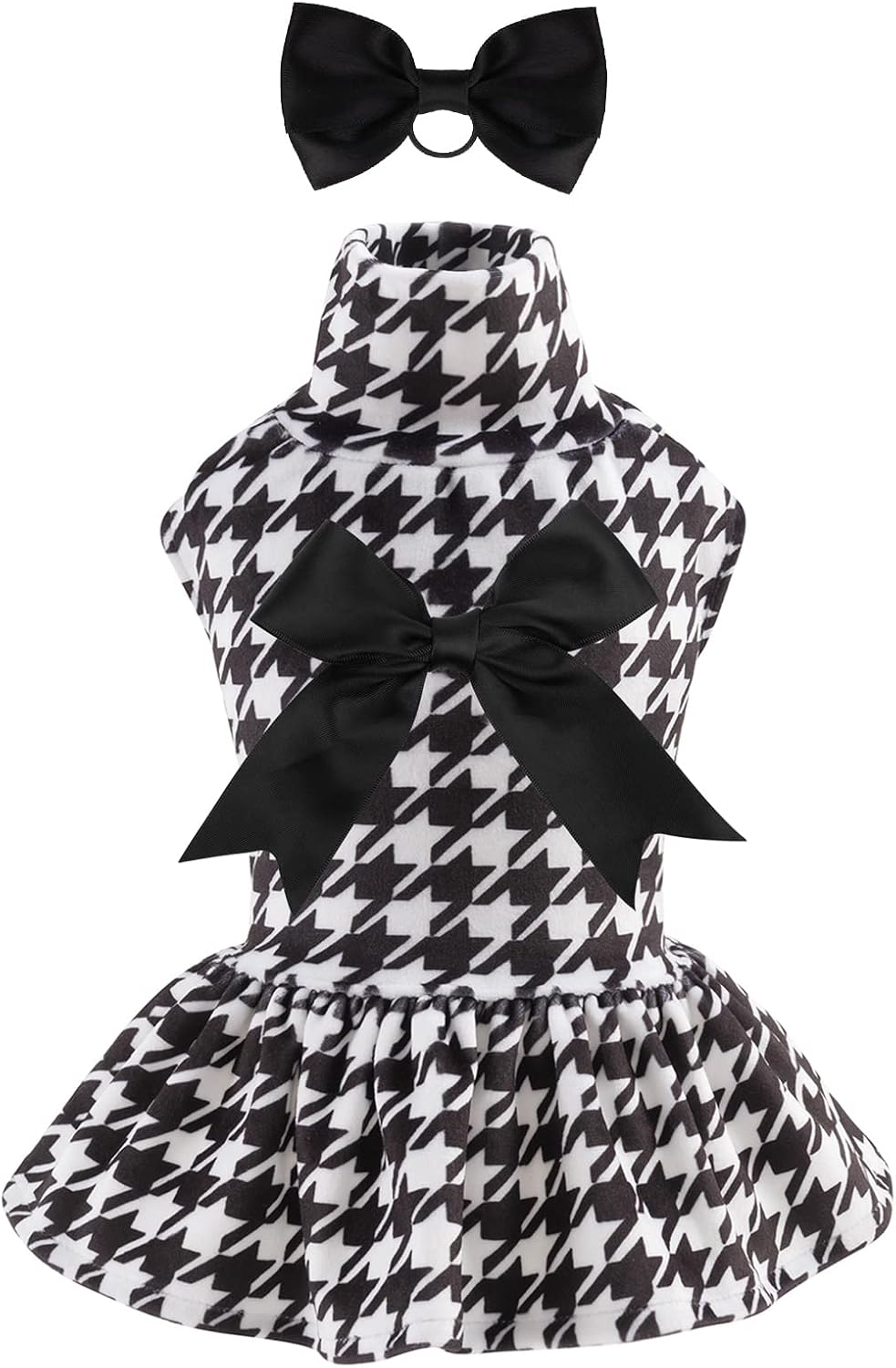 CuteBone Turtleneck Dog Velvet Dress Puppy Skirt Costume Pet Clothes Cat Apparel with Bow Hair Rope for Small Dogs CVD04S