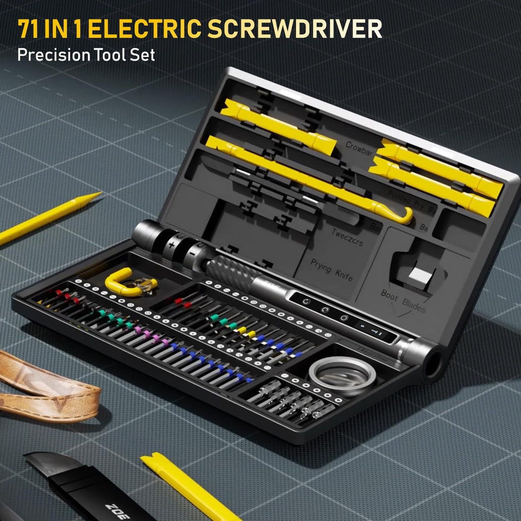 ZOE Precision Electric Screwdriver Set with LED Light, 5 Torque (0.15-0.6N·m), 500mAh USB-C,42 S2 Steel Bits，12 Type Fix Tools,Repair Kit for Laptop/Camera/Electronics