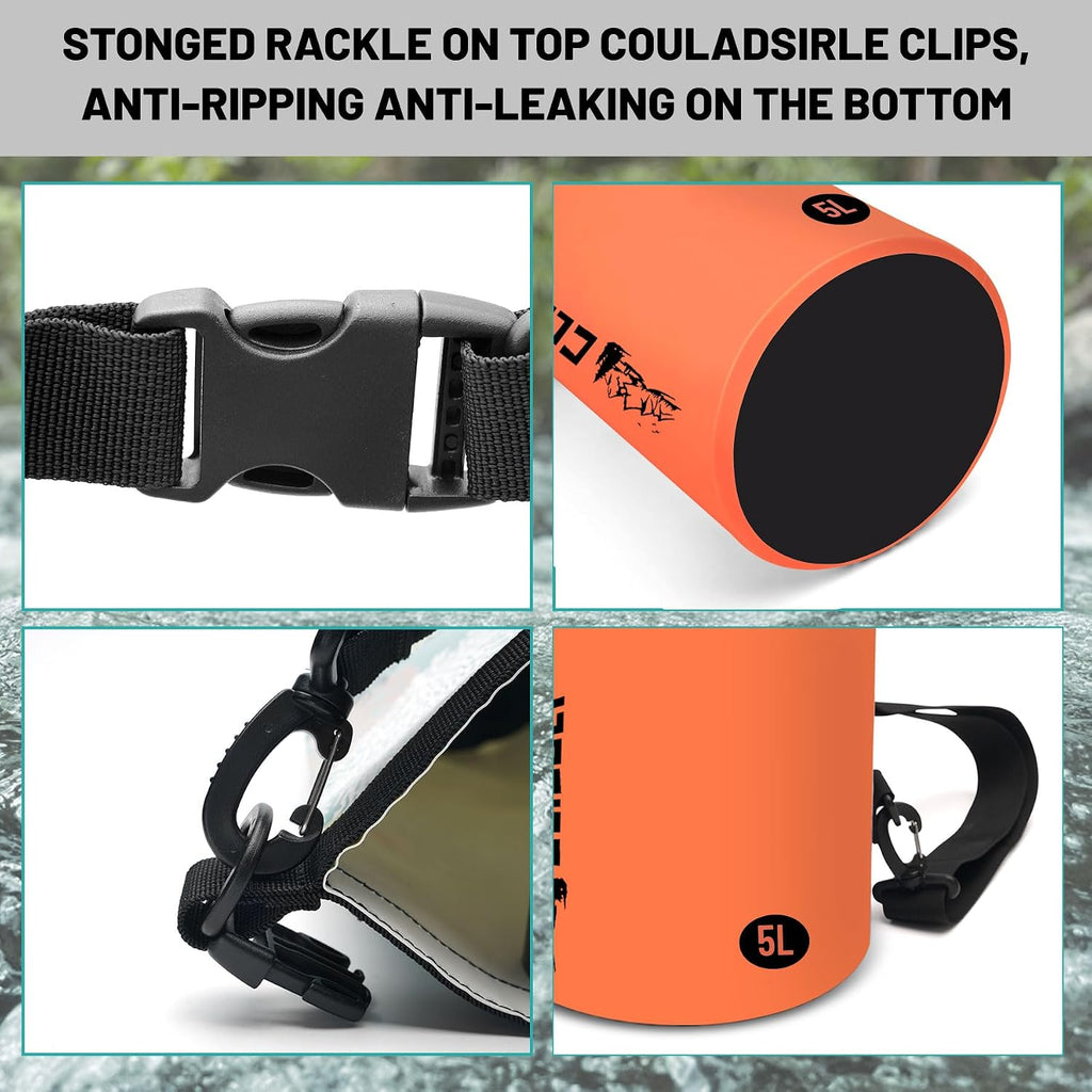 Waterproof Dry Bag,Roll Top Orange Small Waterproof Backpack 2L/5L/10L/20L/30L/40L Floating Lightweight Bags for Kayaking, Boating, Fishing, Swimming Camping with Waterproof Phone Case