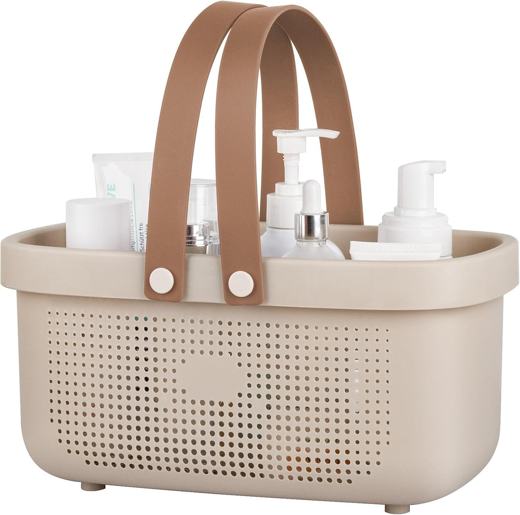 Portable Shower Caddy Basket with Handles Plastic Storage Basket Beige