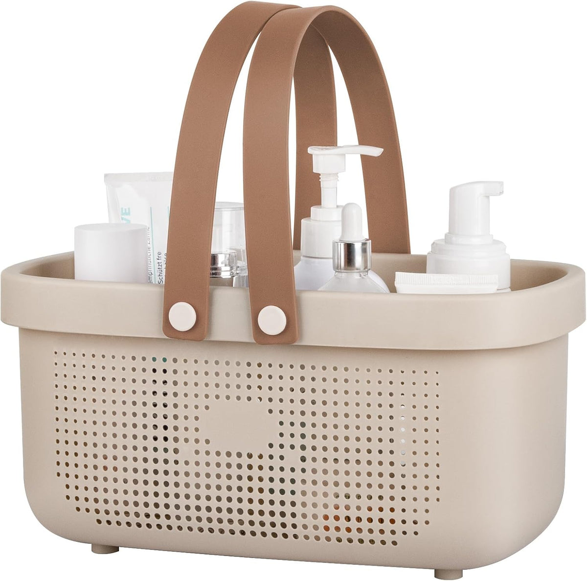 Portable Shower Caddy Basket with Handles Plastic Storage Basket Beige