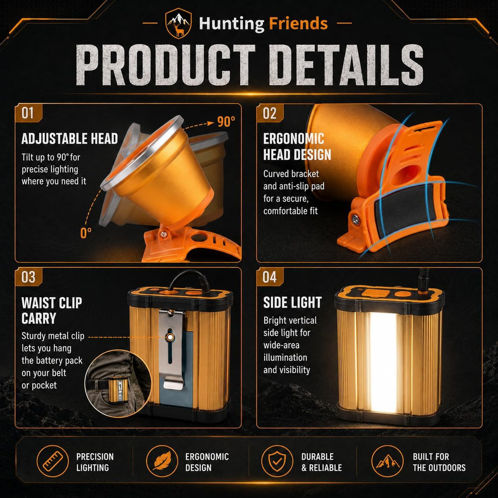 Super Bright Rechargeable LED Headlamp – High Power Waterproof Portable Head Flashlight, 3 Adjustable Lighting Modes, Ideal for Camping, Hiking, Hunting, Fishing, Emergency & Outdoor Activities