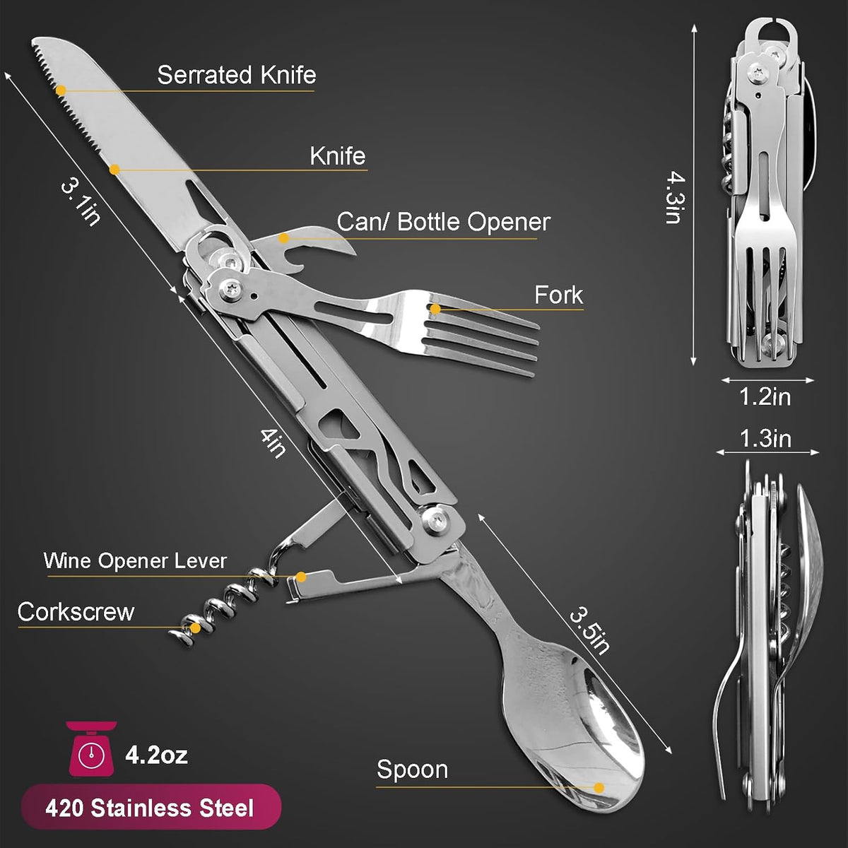6-in-1 Camping Utensils Set with Case Folding Fork Spoon Knife
